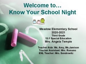 Welcome to Know Your School Night Meadow Elementary