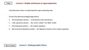 Lecture 3 Models and theories of superconductivity Today