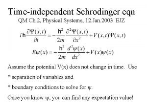 Timeindependent Schrodinger eqn QM Ch 2 Physical Systems