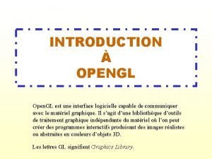 INTRODUCTION OPENGL Open GL est une interface logicielle