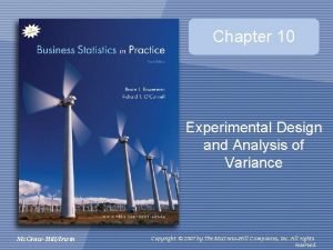 Chapter 10 Experimental Design and Analysis of Variance