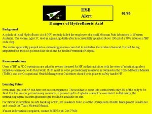 Committed to HSE Alert 0295 Dangers of Hydrofluoric