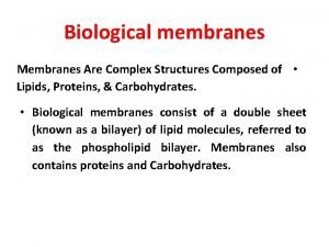 Biological membranes Membranes Are Complex Structures Composed of