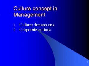 Culture concept in Management 1 2 Culture dimensions