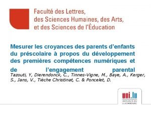 Mesurer les croyances des parents denfants du prscolaire