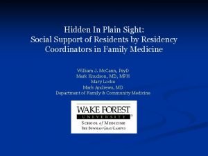 Hidden In Plain Sight Social Support of Residents