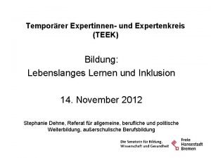 Temporrer Expertinnen und Expertenkreis TEEK Bildung Lebenslanges Lernen