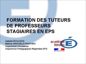 FORMATION DES TUTEURS DE PROFESSEURS STAGIAIRES EN EPS
