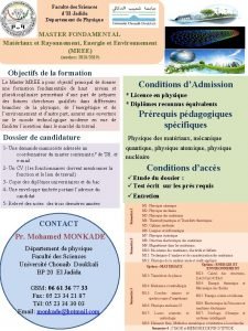 Facult des Sciences dEl Jadida Dpartement de Physique