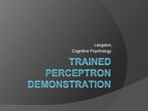 Langston Cognitive Psychology TRAINED PERCEPTRON DEMONSTRATION Trained Perceptron