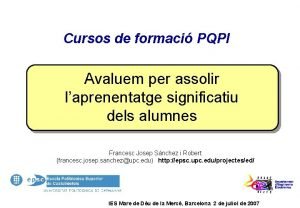 Cursos de formaci PQPI Avaluem per assolir laprenentatge