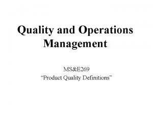 Quality and operations management