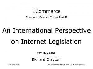 ECommerce Computer Science Tripos Part II An International