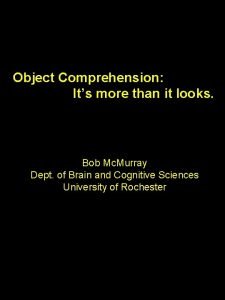 Object Comprehension Its more than it looks Bob