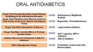 ORAL ANTIDIABETICS Drugs That Primarily Stimulate Insulin Release