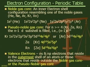 Electron Configuration Periodic Table n Noble gas core