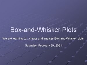 BoxandWhisker Plots We are learning tocreate and analyze