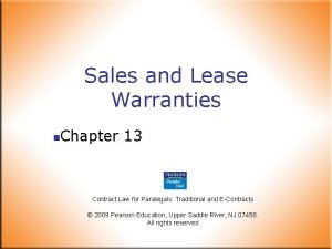 Sales and Lease Warranties n Chapter 13 Contract