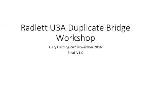 Radlett U 3 A Duplicate Bridge Workshop Gary