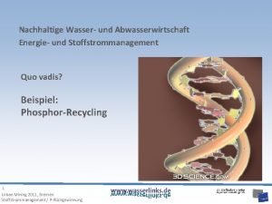 Nachhaltige Wasser und Abwasserwirtschaft Energie und Stoffstrommanagement Quo