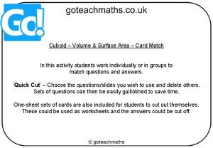 Cuboid Volume Surface Area Card Match In this