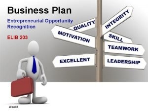 Business Plan Entrepreneurial Opportunity Recognition ELIB 203 Week