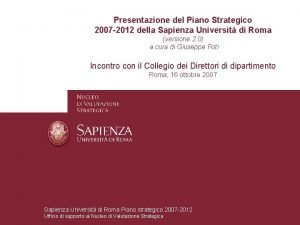 Piano strategico sapienza Piano strategico sapienza