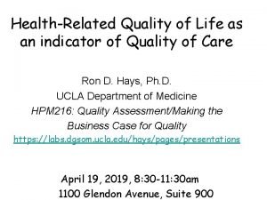 HealthRelated Quality of Life as an indicator of