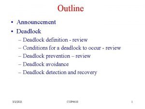 Outline Announcement Deadlock Deadlock definition review Conditions for