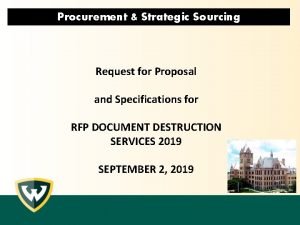 Procurement Strategic Sourcing Request for Proposal and Specifications