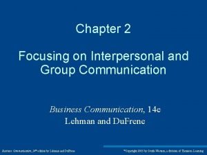 Chapter 2 Focusing on Interpersonal and Group Communication