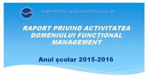 RAPORT PRIVIND ACTIVITATEA DOMENIULUI FUNCIONAL MANAGEMENT Anul colar