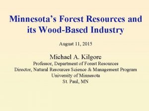 Minnesotas Forest Resources and its WoodBased Industry August