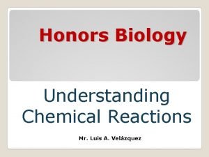 Honors Biology Understanding Chemical Reactions Mr Luis A