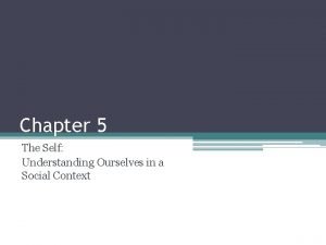 Chapter 5 The Self Understanding Ourselves in a