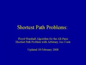 Shortest Path Problems FloydWarshall Algorithm for the AllPairs