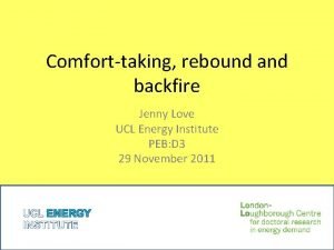 Comforttaking rebound and backfire Jenny Love UCL Energy