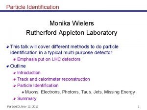 Particle Identification Monika Wielers Rutherford Appleton Laboratory This