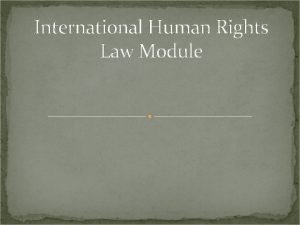 International Human Rights Law Module Course Overview International