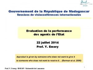 Gouvernement de la Rpublique de Madagascar Sessions de