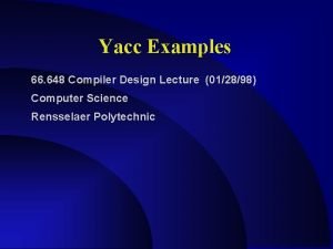 Yacc Examples 66 648 Compiler Design Lecture 012898