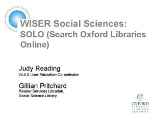 WISER Social Sciences SOLO Search Oxford Libraries Online