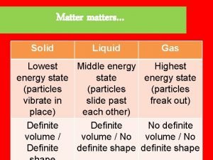 Matter matters Solid Liquid Gas Lowest Middle energy