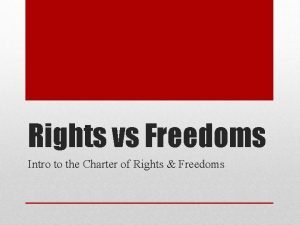 Rights vs Freedoms Intro to the Charter of