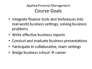 Applied financial management