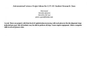 Astronomical Science Project Ideas for LCPS HS Student