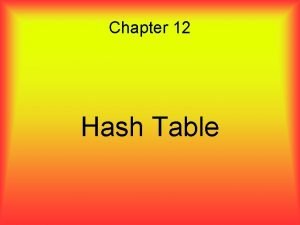 Chapter 12 Hash Table Hash Table So far