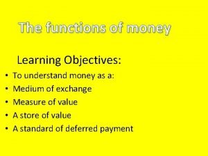 Learning objectives of money