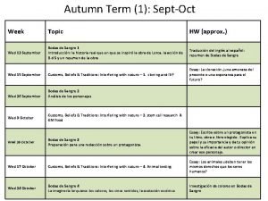 Autumn Term 1 SeptOct Week Topic HW approx