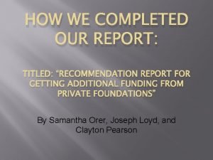 Recommendation report
